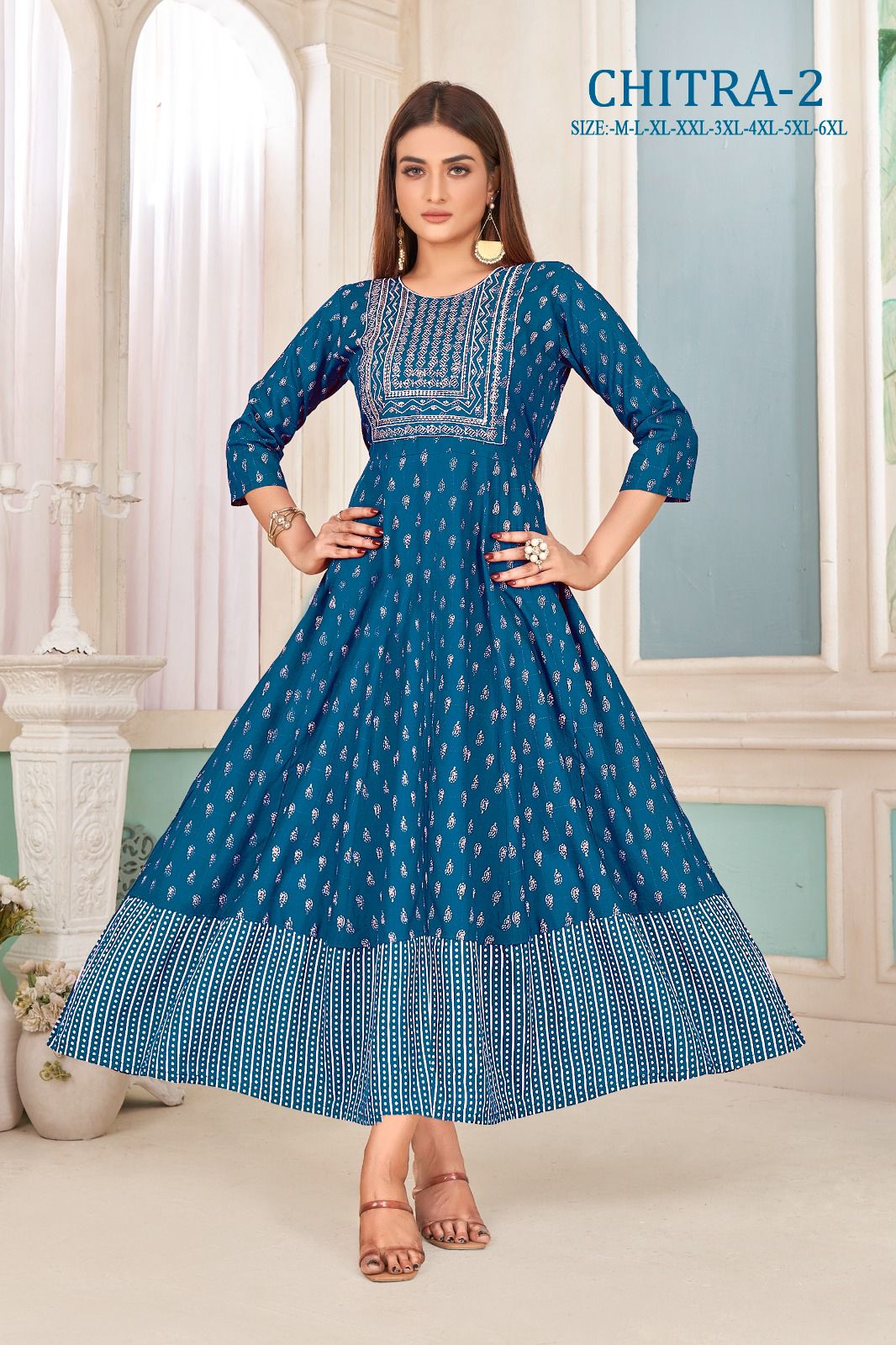 Chitra 2 Rayon Gold Print Long Anarkali Kurtis Catalog
